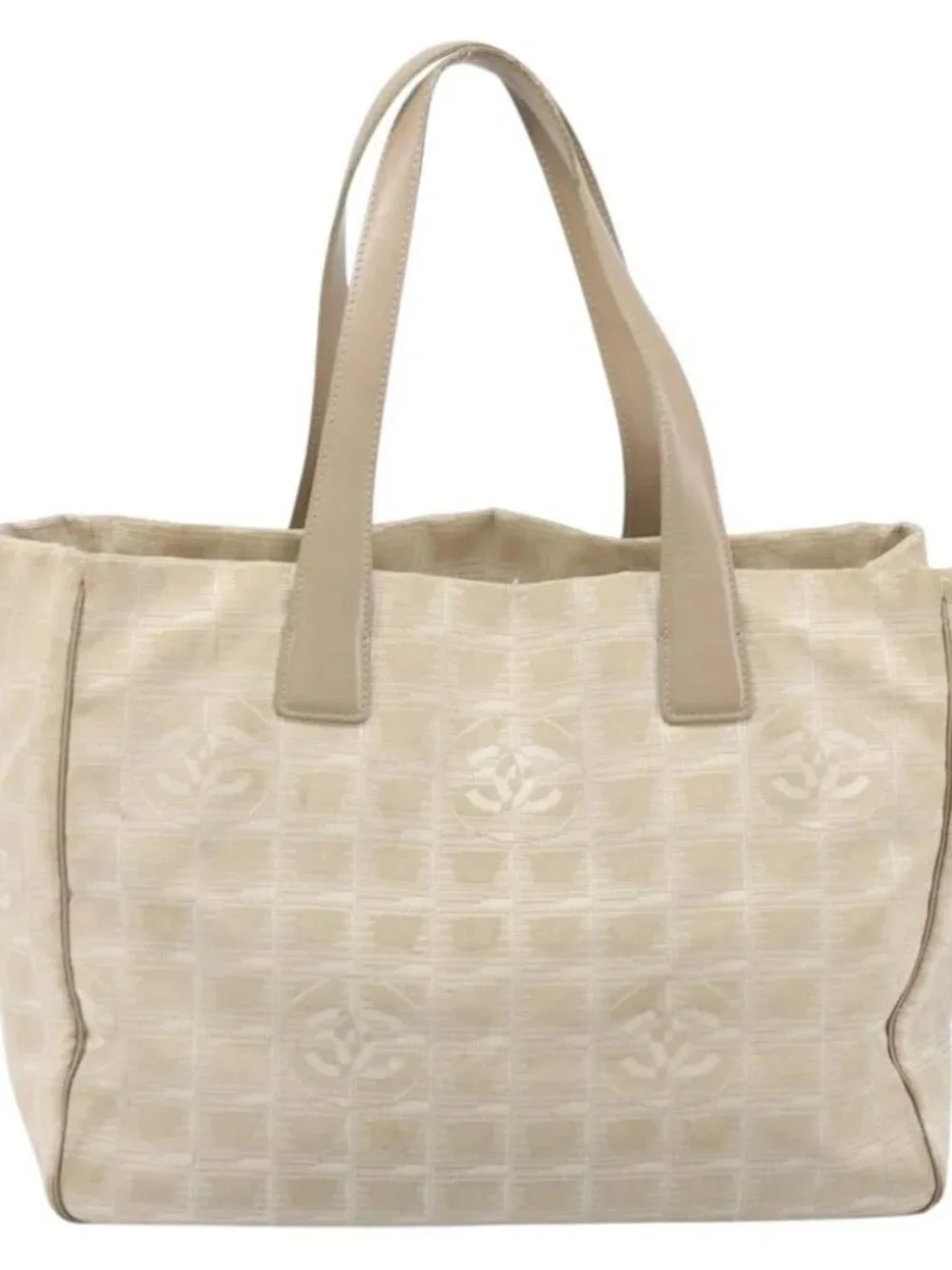 CHANEL New Travel Line Tote Bag Nylon Beige Gold CC Auth ti3788